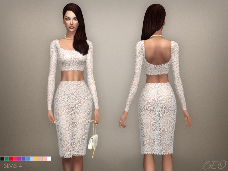 Lace midi dress 03 for The Sims 4 by BEO